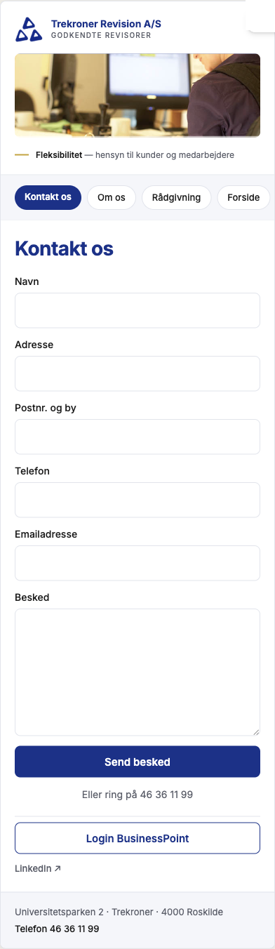 Kontakt os i det nye design, set på mobil