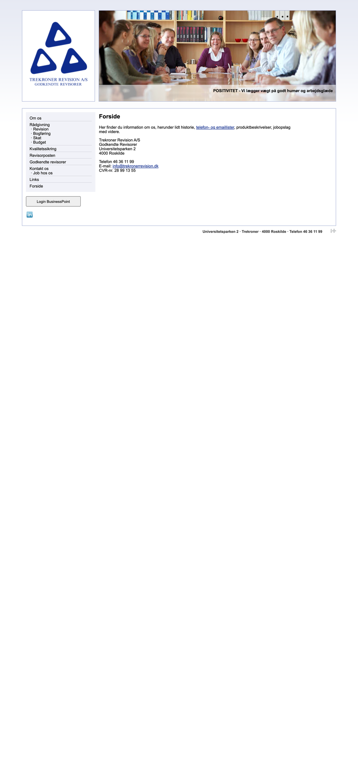 Trekroner Revisions forside i dag, set på mobil